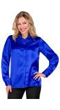 Satijnen 70s disco shirt blauw dames