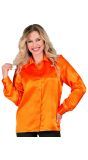 Satijnen 70s disco shirt oranje dames