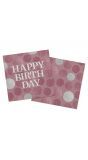 Servetten glossy pink happy birthday 20 stuks