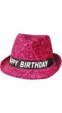 Sparkling happy birthday hoed roze
