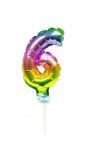 Taart topper cijfer 6 rainbow folieballon