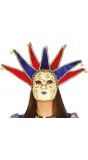 Venetiaans narren masker met belletjes blauw rood