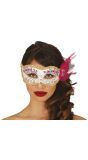 Venetiaans oogmasker met roze veer