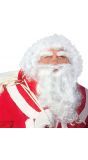 Witte luxe kerstman pruik met baard en wenkbrauwen