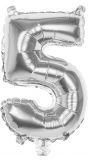Zilveren folieballon cijfer 5