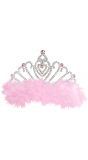 Zilveren tiara met roze marabou