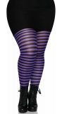 Zwart paars gestreepte panty plus size