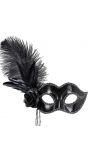 Zwart venetiaans oogmasker met veren en roos