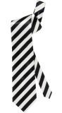 Zwart wit gestreepte satijnen stropdas