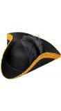 Zwarte venetiaanse tricorn hoed met gouden rand