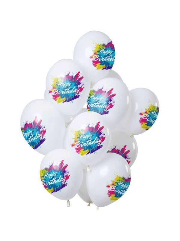 12 ballonnen Color Splash Happy Birthday 30cm