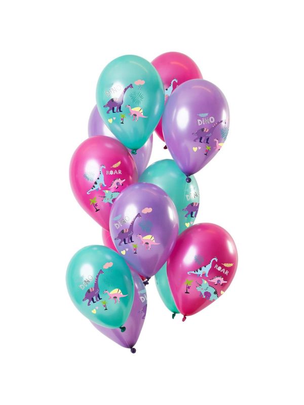 12 ballonnen dino's paars metallic 30cm
