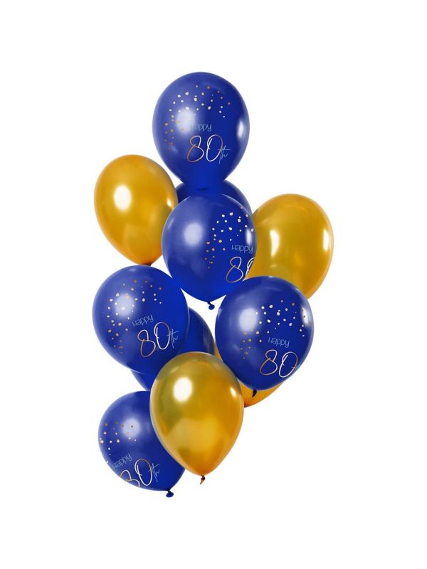 12 ballonnen elegant true blue 80 jaar 30cm