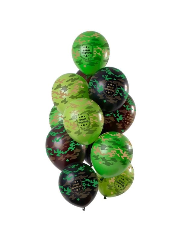 12 ballonnen Happy Birthday camouflage 30cm