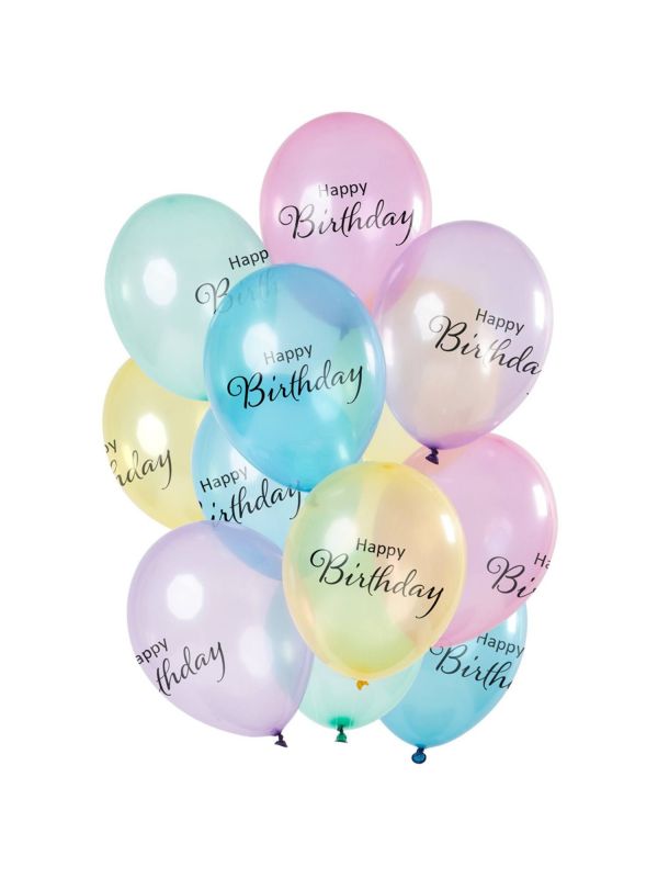 12 ballonnen happy birthday pastel transparant 30cm