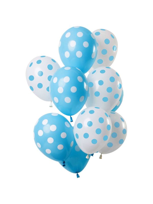 12 ballonnen stippen blauw wit 30cm