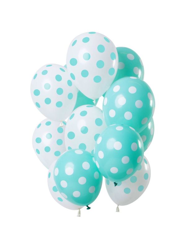12 ballonnen stippen mintgroen wit 30cm