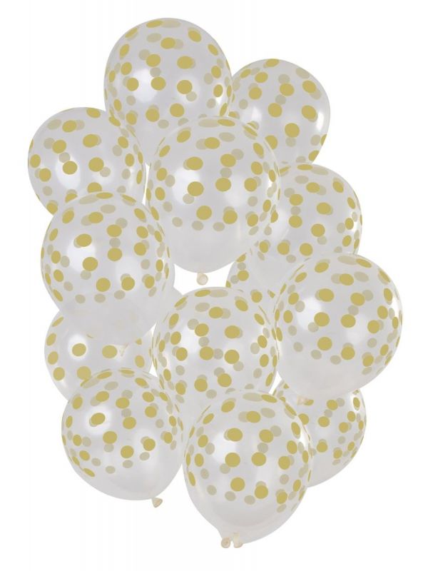 15 ballonnen stippen goud transparant 30cm