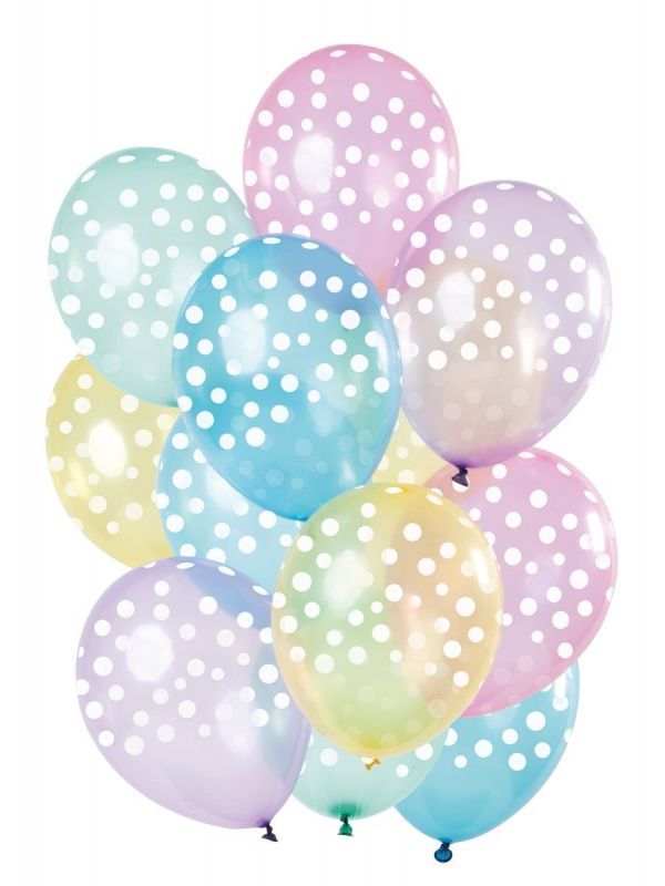 15 ballonnen stippen pastel transparant 30cm