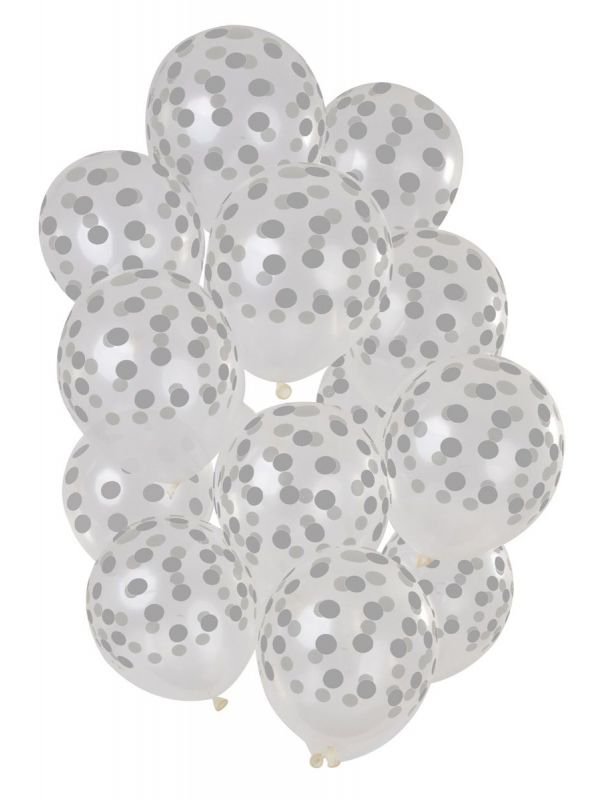 15 ballonnen stippen zilver transparant 30cm