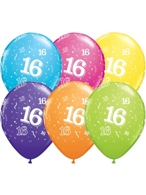 25 meerkleurige 16 jaar ballonnen 28cm