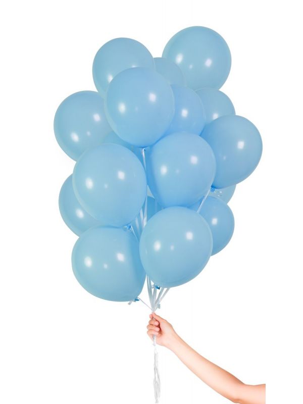30 lichtblauwe ballonnen met lint 23cm