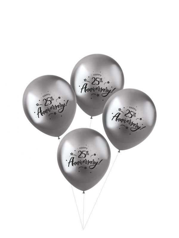 4 ballonnen shimmer 25th anniversary 33cm