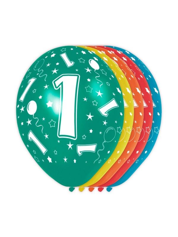 5 verjaardag ballonnen 1 jaar meerkleurig