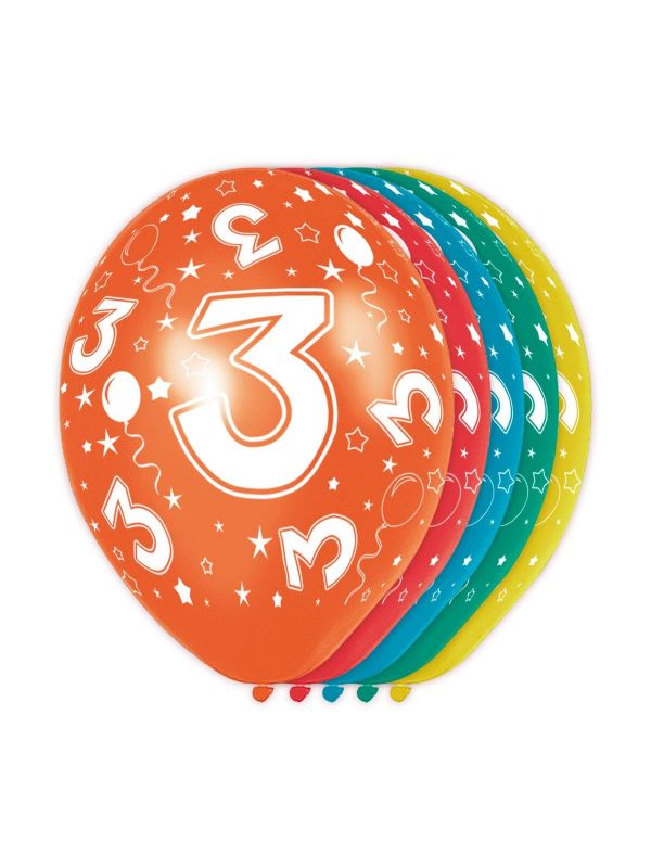 5 verjaardag ballonnen 3 jaar meerkleurig