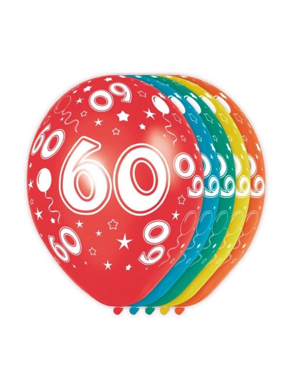 5 verjaardag ballonnen 60 jaar meerkleurig