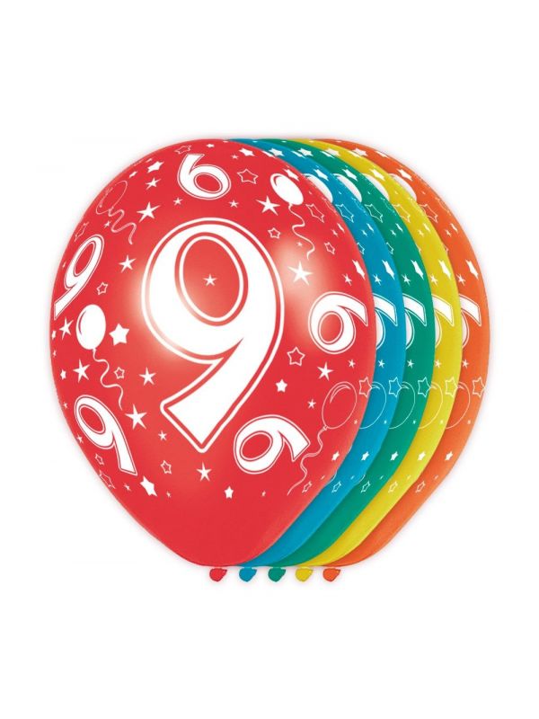 5 verjaardag ballonnen 9 jaar meerkleurig