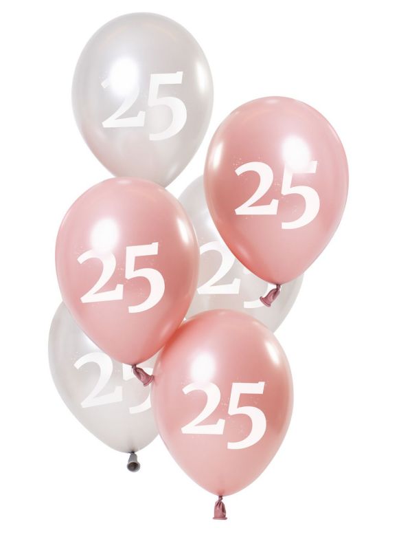 6 ballonnen glossy pink 25 jaar 23cm