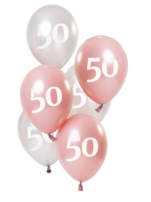 6 ballonnen glossy pink 50 jaar 23cm
