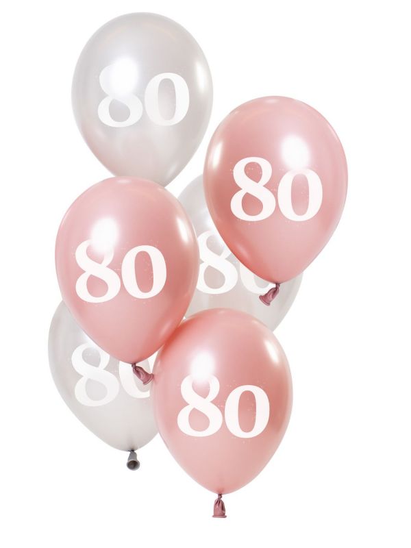6 ballonnen glossy pink 80 jaar 23cm