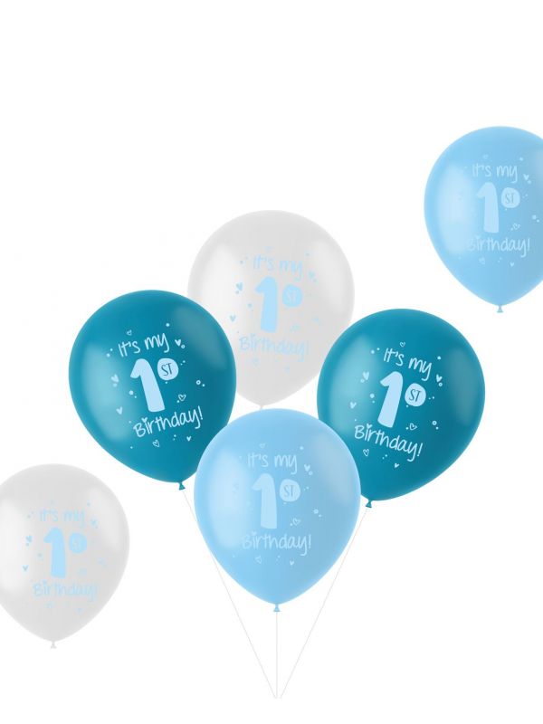 6 ballonnen 'it is my 1st birthday!' blauw 33cm