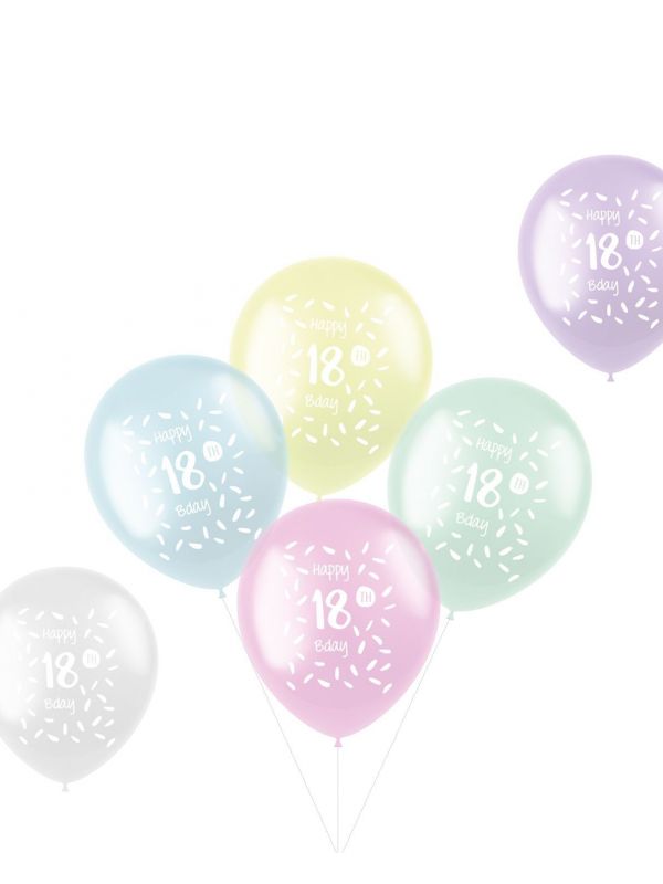6 ballonnen pastel 18 jaar meerkleurig 33cm