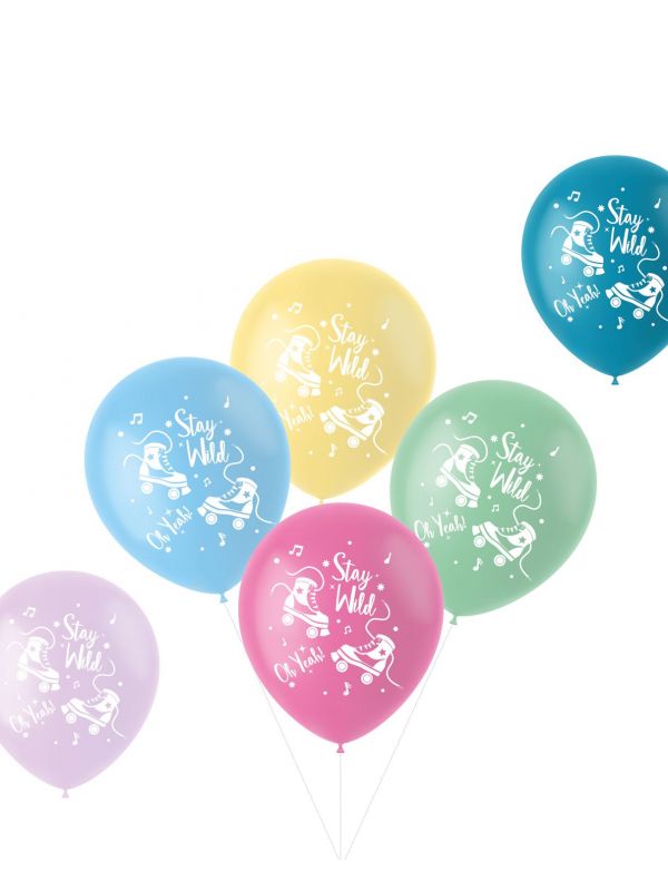 6 ballonnen pastel stay wild roller skating meerkleurig 33cm