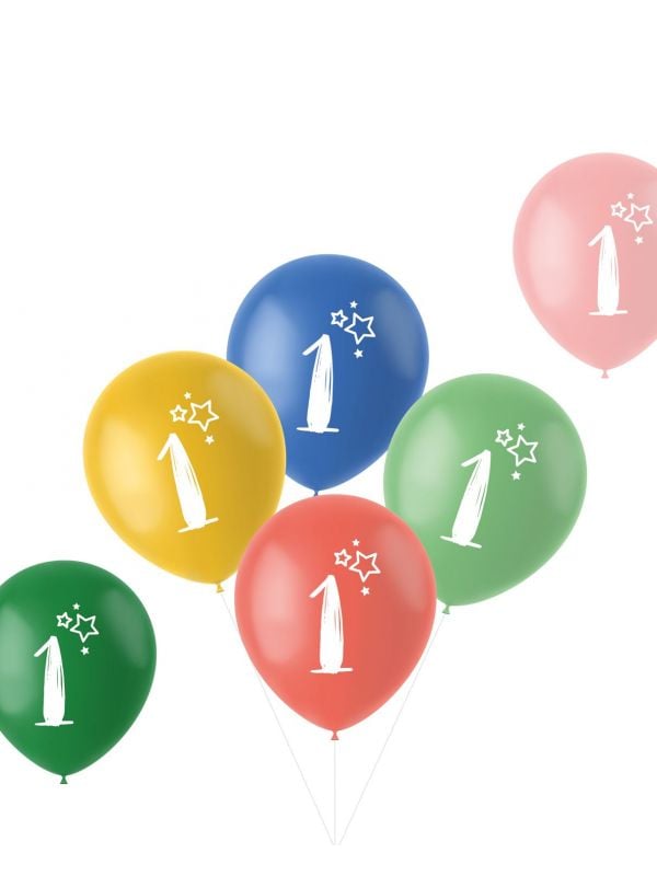 6 ballonnen retro 1 jaar meerkleurig 33cm