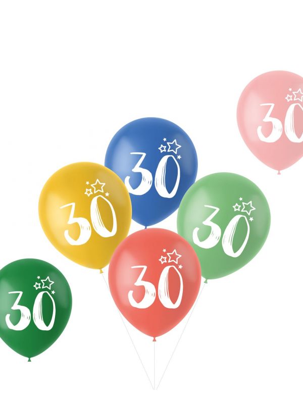 6 ballonnen retro 30 jaar meerkleurig 33cm