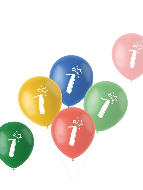 6 ballonnen retro 7 jaar meerkleurig 33cm