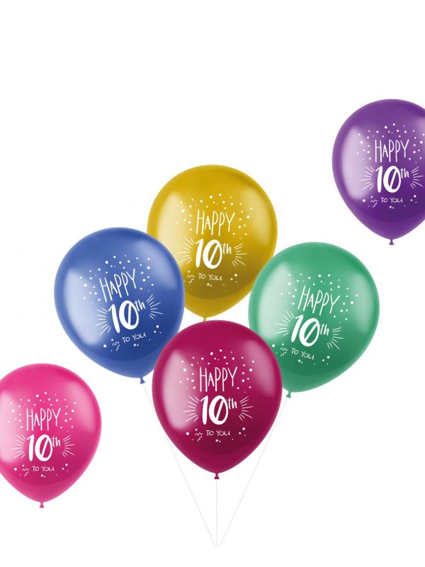 6 ballonnen shimmer 10 jaar meerkleurig 33cm