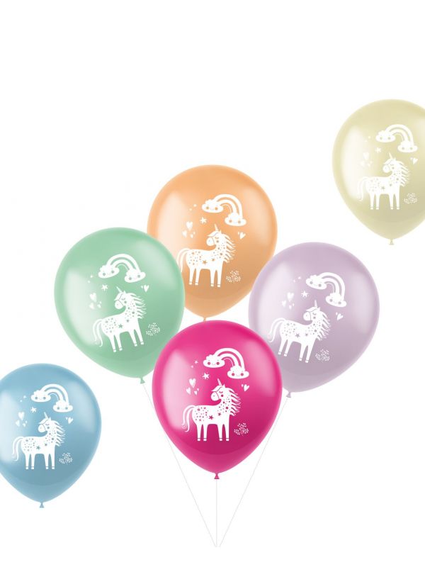 6 ballonnen unicorns & rainbows meerkleurig 33cm
