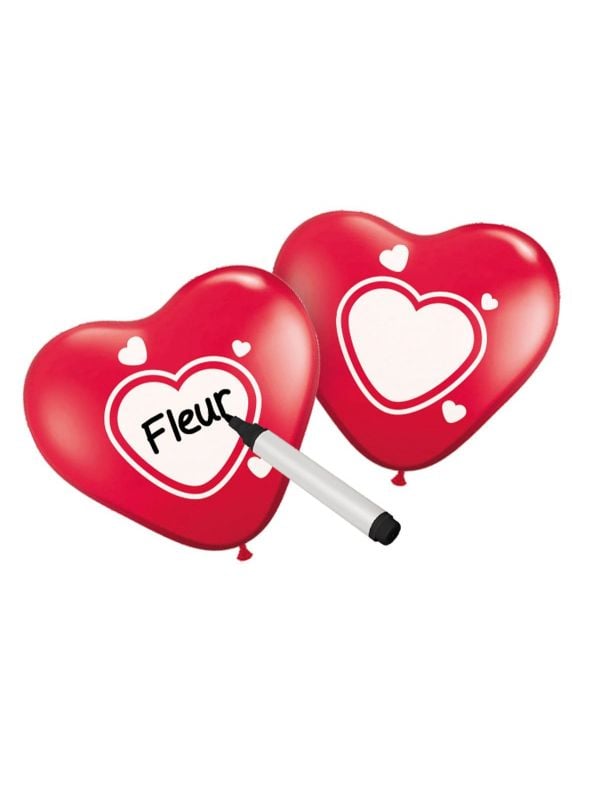 6 beschrijfbare rode hartvormige ballonnen
