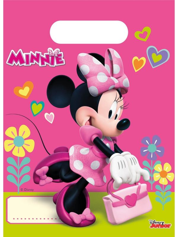 6 Minnie Mouse happy kinderfeestje uitdeelzakjes