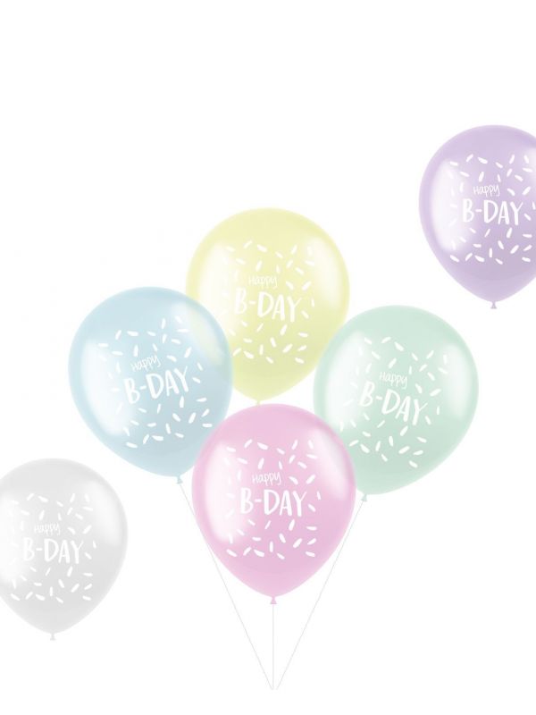 Ballonnen happy b-Day pastel 6 stuks