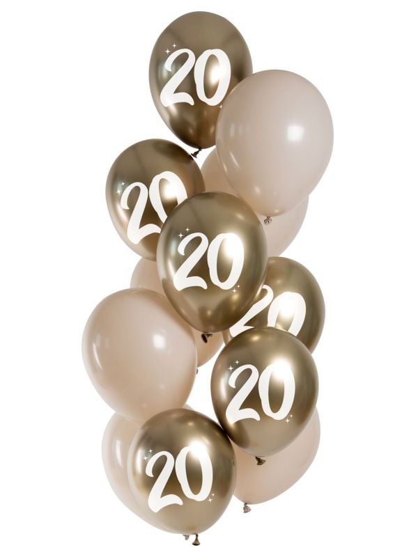 Ballonnen set 20 jaar champagne goud