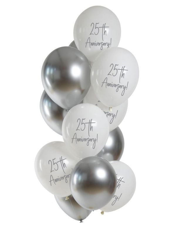 Ballonnen set 25 jaar jubileum zilver