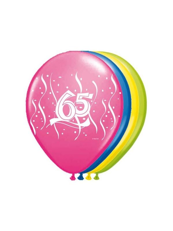 Ballonnen set 65 jaar kleuren mix