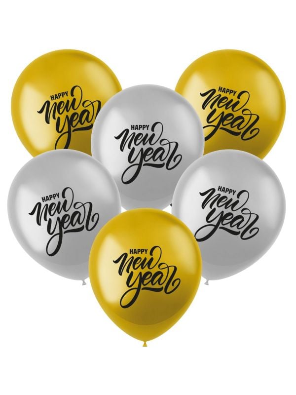 Ballonnen set Happy New Year goud zilver