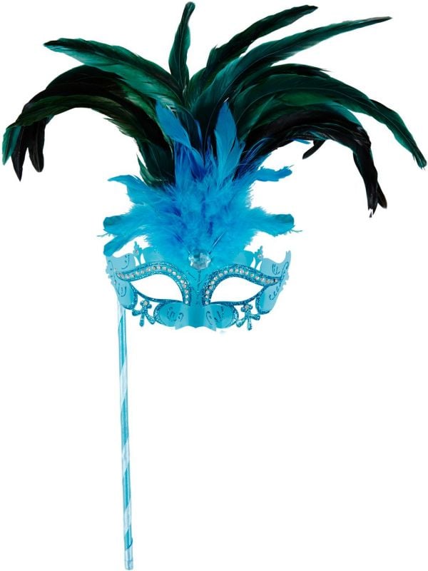 Blauw venetiaans masker op stokje